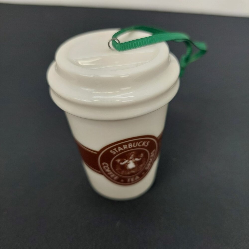 Starbucks 2016 Holiday Coffee Cup Ornament Green‎ Ribbon Brown Logo Collection